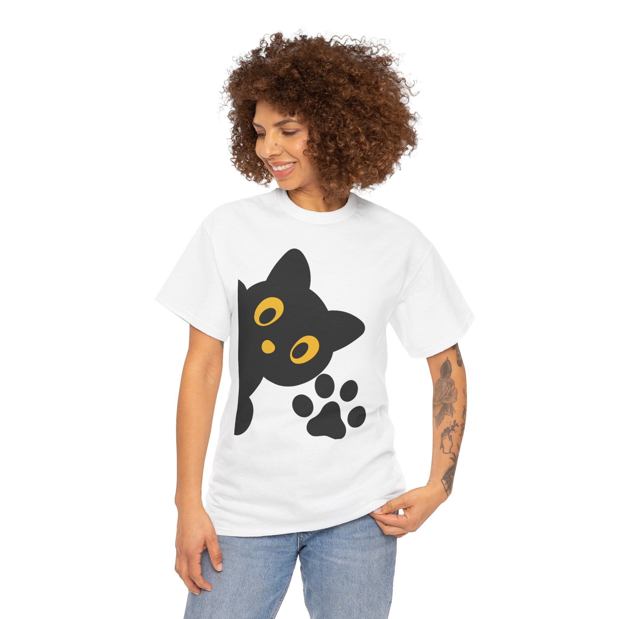 Cute Cat Peekaboo Unisex Heavy Cotton Tee | Cozy & Fun Cat Lover Shirt