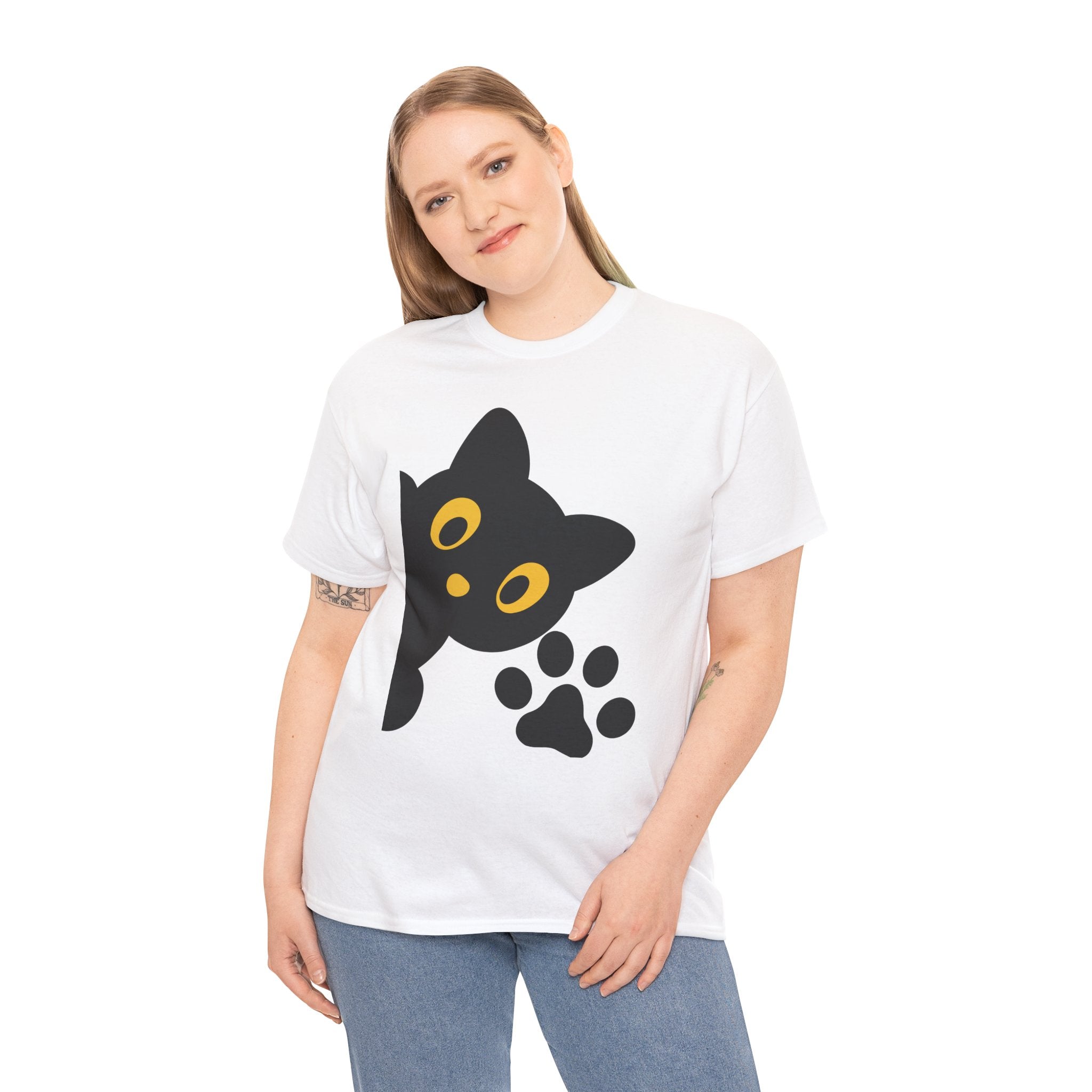 Cute Cat Peekaboo Unisex Heavy Cotton Tee | Cozy & Fun Cat Lover Shirt